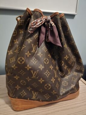 Louis Vuitton Brown Monogram Noe GM Bag with Scarf Accent